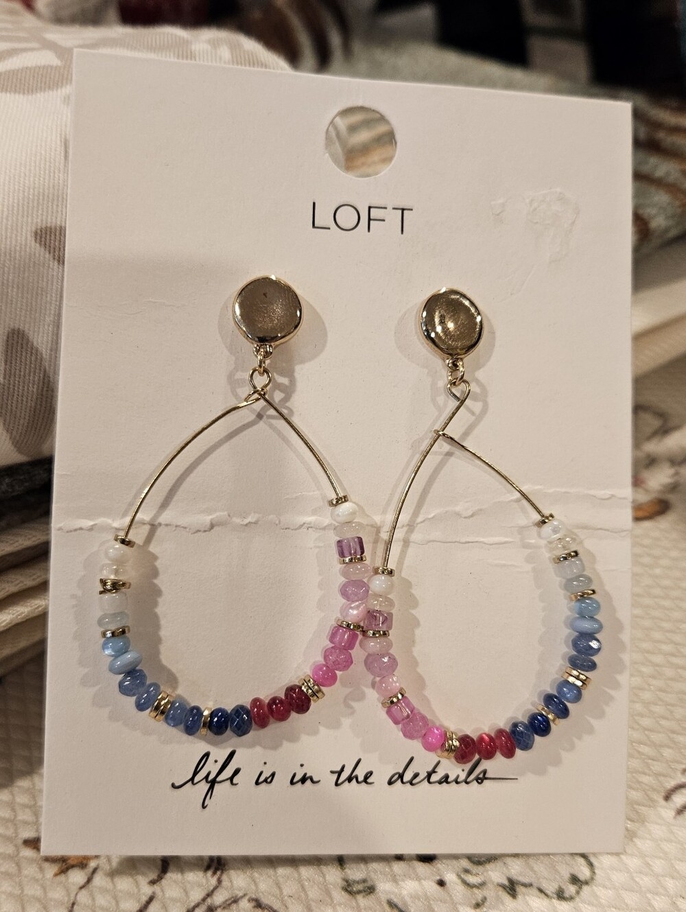 New LOFT MUTLI-COLOR Beaded Teardrop Earrings with Gold Tone